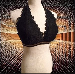 T Back Bralette w/Lurex Black Lace and Gold Sparkle NWT Sz Xl
